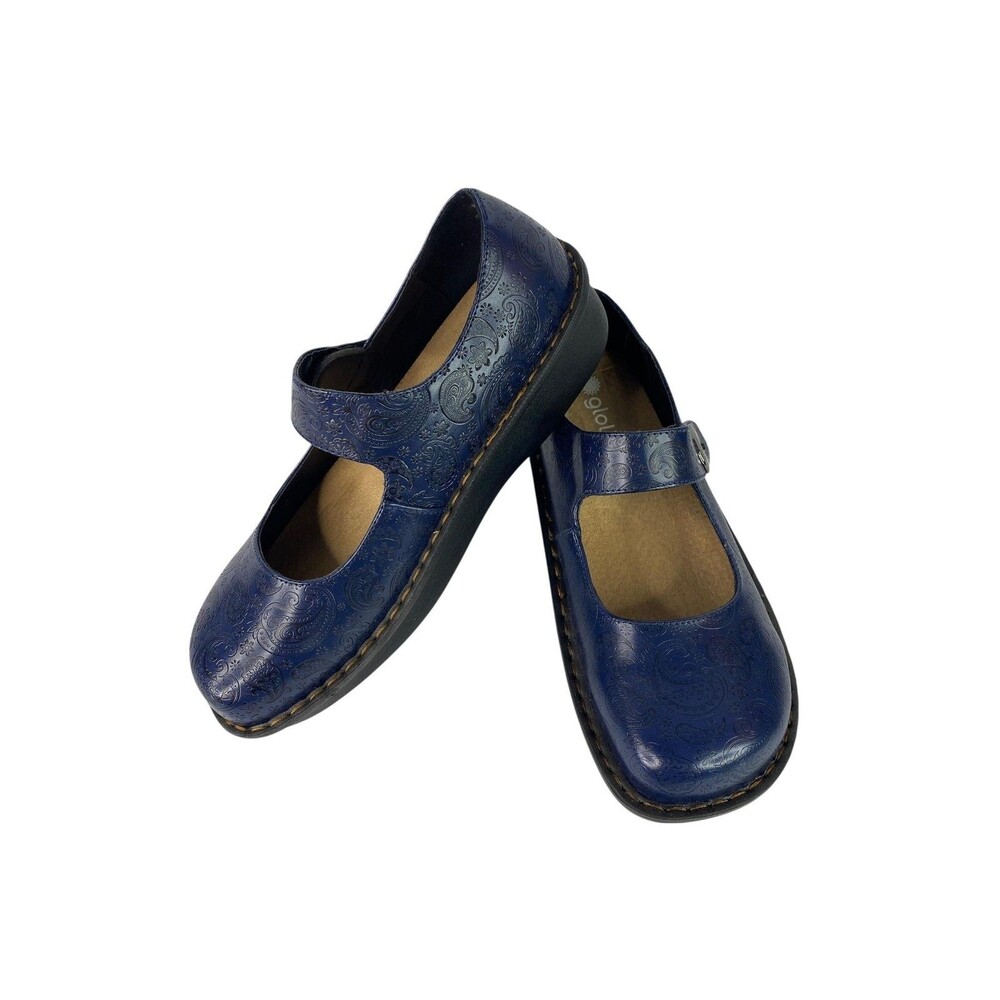 Glolily Mary Jane Shoes Womens Size 9.5 Blue Paisley Slip Resistant Career Work